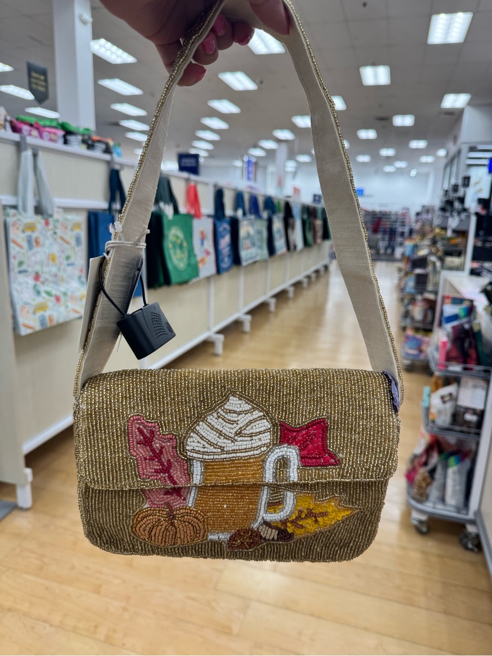 Gold Beaded Fall Motif Shoulder Bag